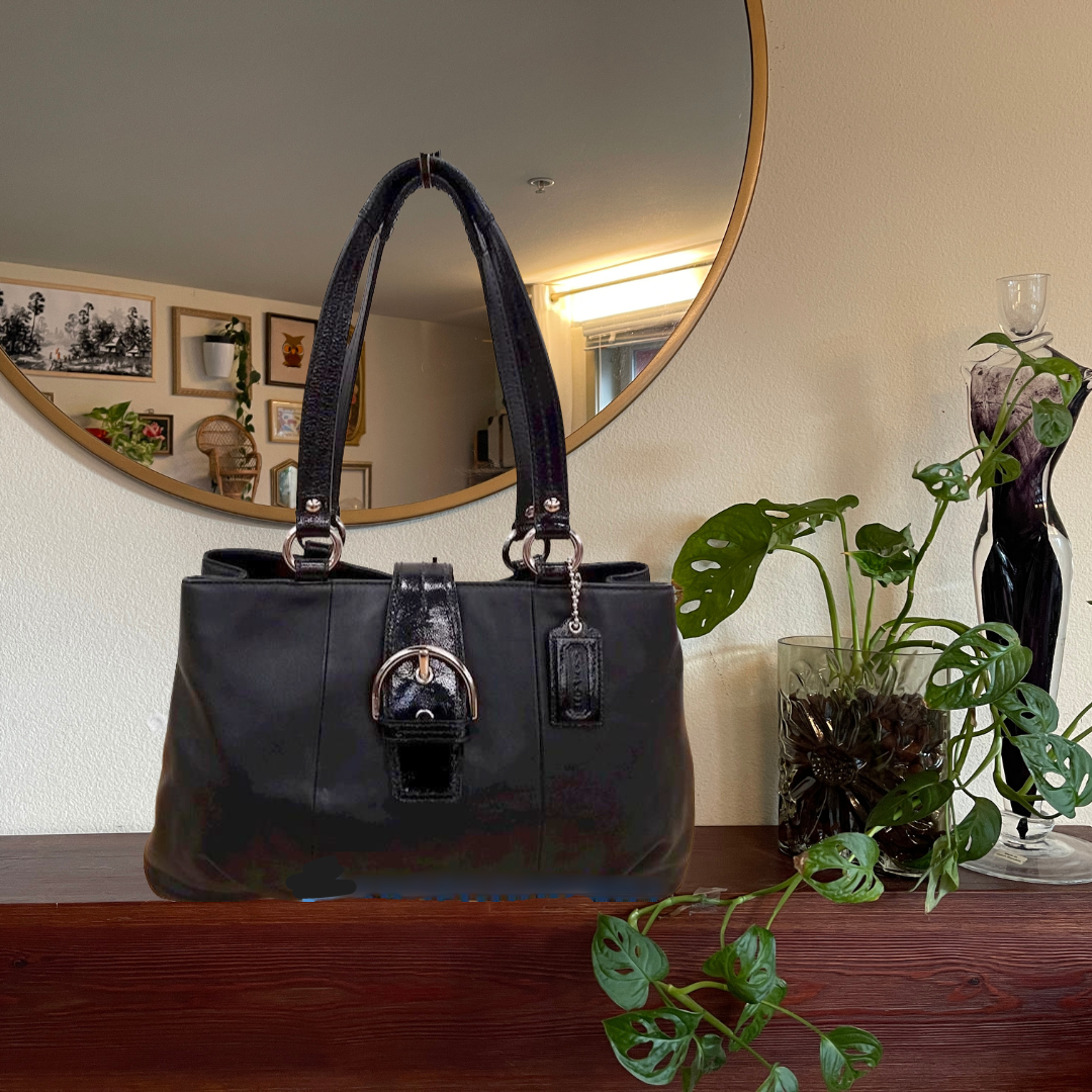 Coach Soho East West Purse Handbag Black Leather Silver Hardware E1282-F19248